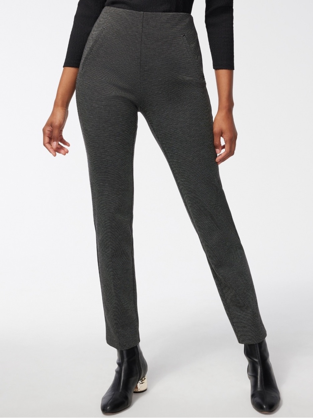 CHICO’S 3.5 Juliet Ponte Jacquard Pants • Ankle Length Black 18 Casual Office